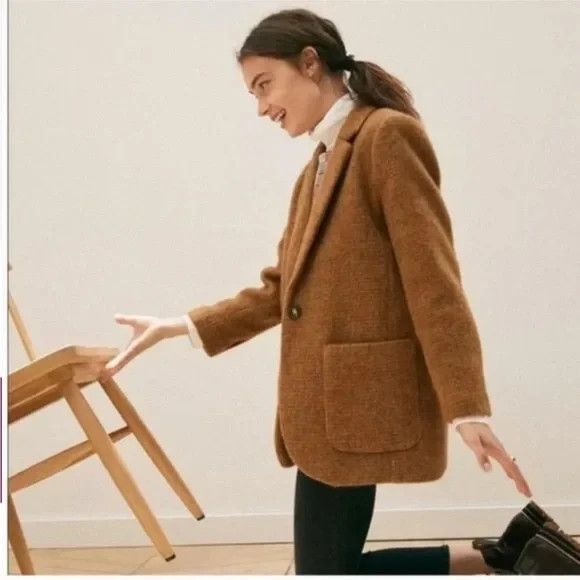 Madewell Larsen Boucle Knit Blazer Toffee Wool Alpaca Women's size X Small - Picture 4 of 9